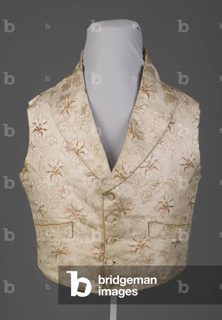 Wedding vest, 1844 (front view), Silk brocade, linen, Maker unknown