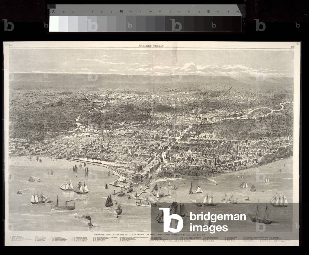 Bird's eye view of Chicago as it was before the great fire, 1871 (litho)