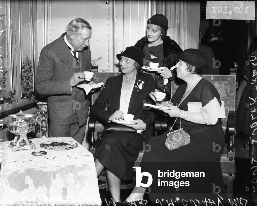 Frederick Stock, German music composer and conductor, with Mrs. F. Upham, Mrs. J. M. Cudahy, and Mrs. Louis Sudler, Chicago, Illinois, c.1930s (b/w photo)