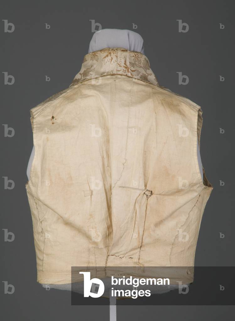 Wedding vest, 1844 (back view), Silk brocade, linen, Maker unknown