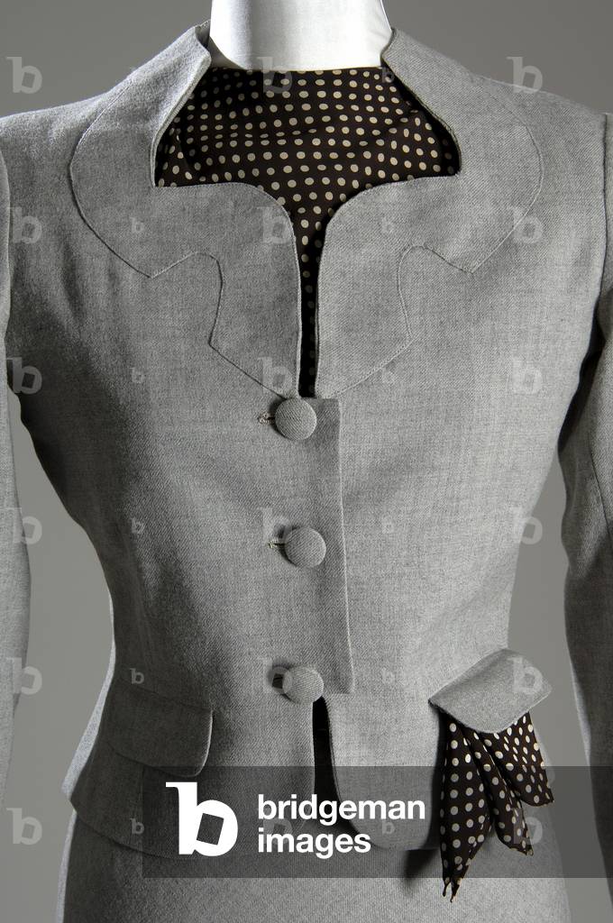 Ensemble, 1937 (front partial view), Wool flannel and printed silk, Mainbocher, France