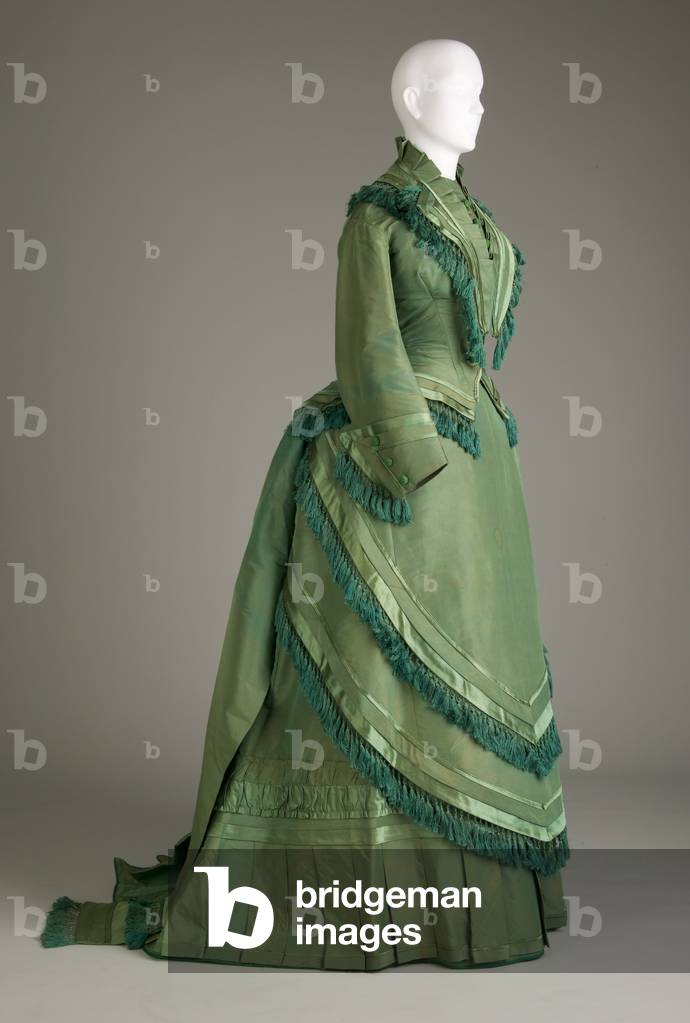 Wedding dress, 1874 (side oblique view), Silk satin, taffeta, Maker unknown