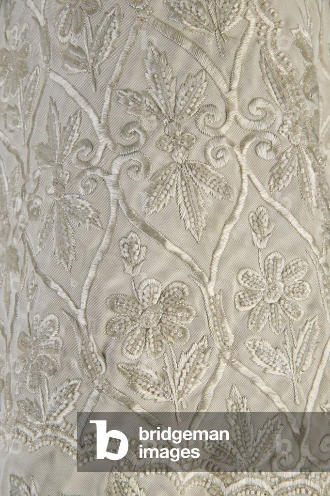 Bertha Palmer's coat, c.1870 (detail view of fabric), Ribbed silk moiré, fringe, and crystal beads