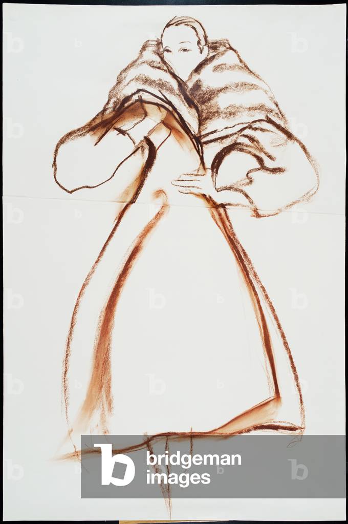 Wrap overcoat with fur shawl collar