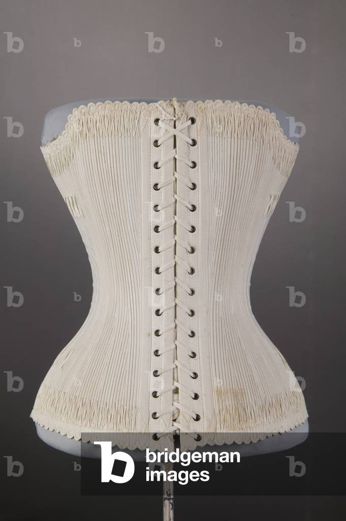 Wedding corset, 1887, Cotton twill, silk thread embroidery, Maker unknown