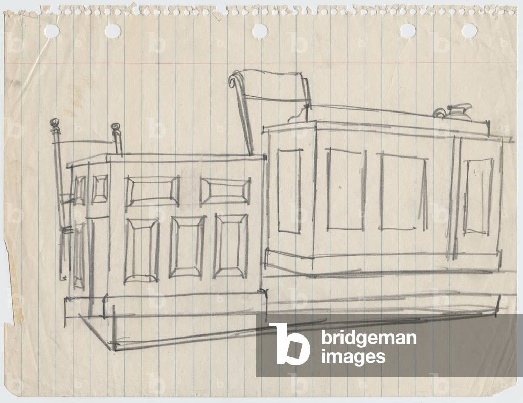 Immagine di Disegno "Giudice e banco dei testimoni", 1955 di McMahon