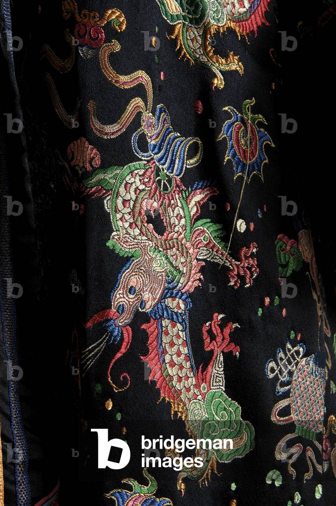 Overcoat, c.1923 (detail view of fabric), Silk brocade, ribbon and velvet, fur, Lucile Ltd., France