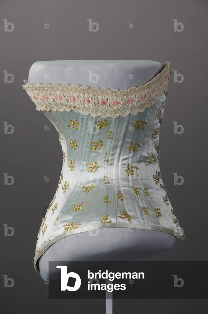 Trousseau corset, 1900, Embroidered silk satin, ribbon, lace, Le Bon Marché