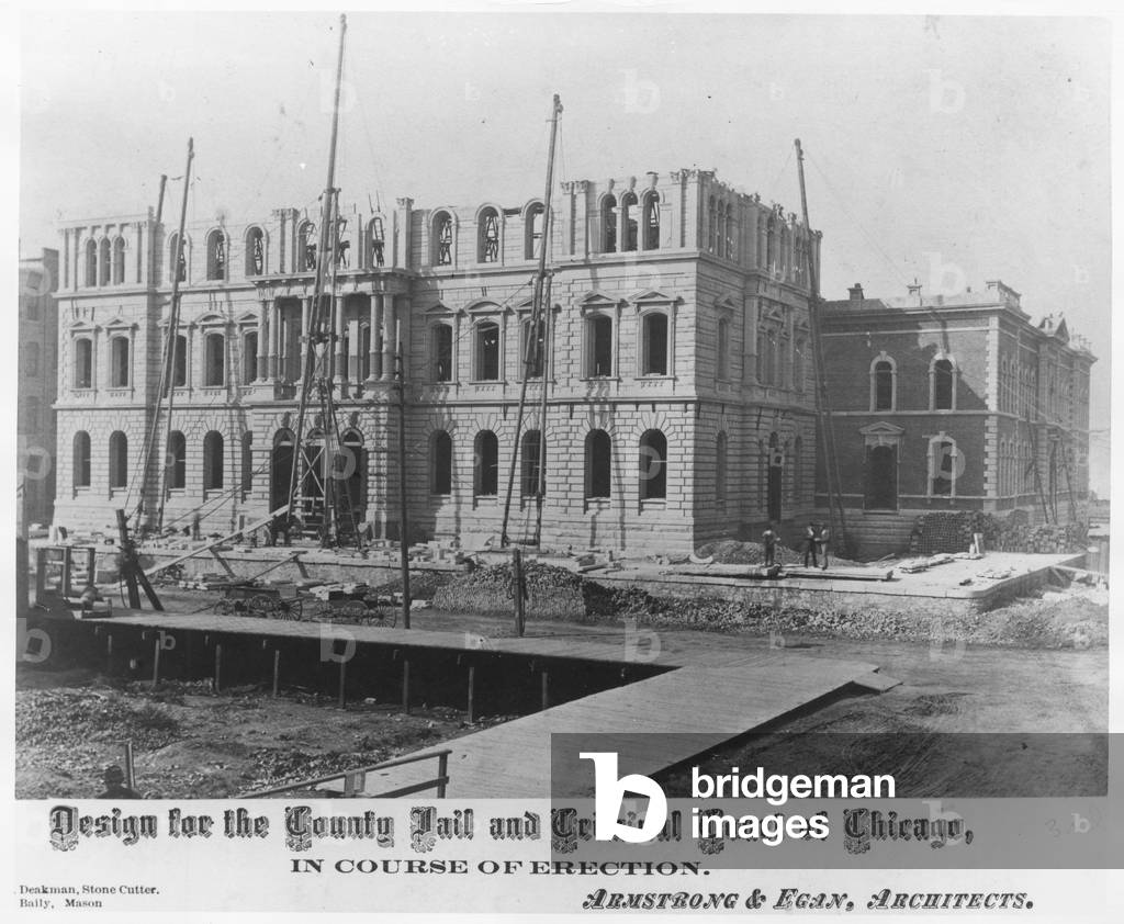 Design for the County Jail and Criminal Court of Chicago, in the course of erection, c.1883 (b/w photo)