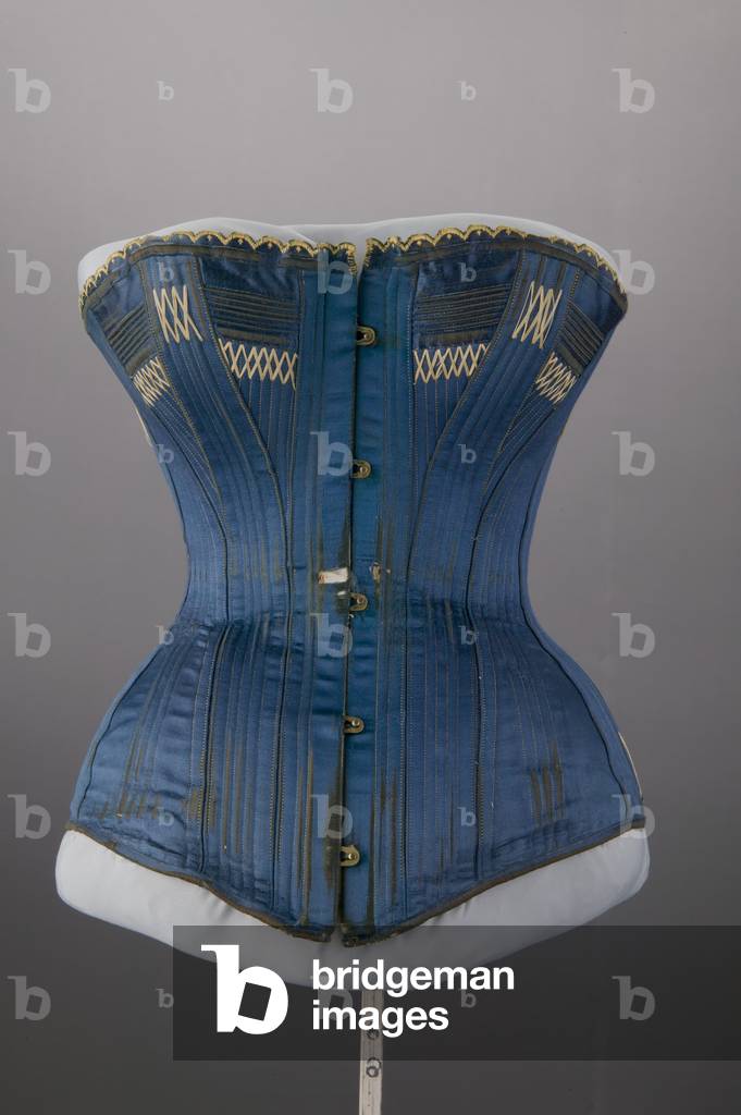 Wedding corset, 1884, Embroidered silk satin, lace, Maker unknown