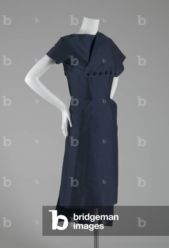 Afternoon dress with detachable stole, c.1951 (front oblique view), Ribbed silk taffeta, Jean Dessés, France
