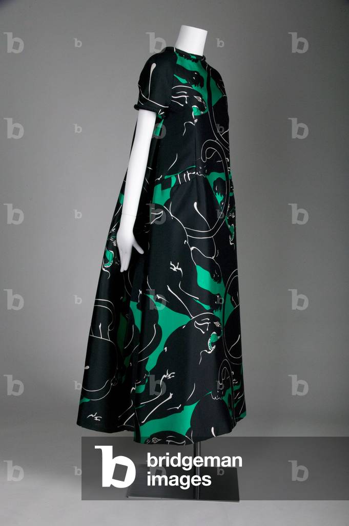Evening dress, 1967 (side oblique view), Printed silk, Valentino, Italy
