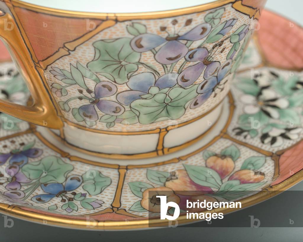 Hand-painted teacup and saucer by Florence Pratt Steward