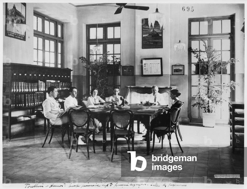 Primary school for boys at Hanoi, c.1920 (b/w photo)