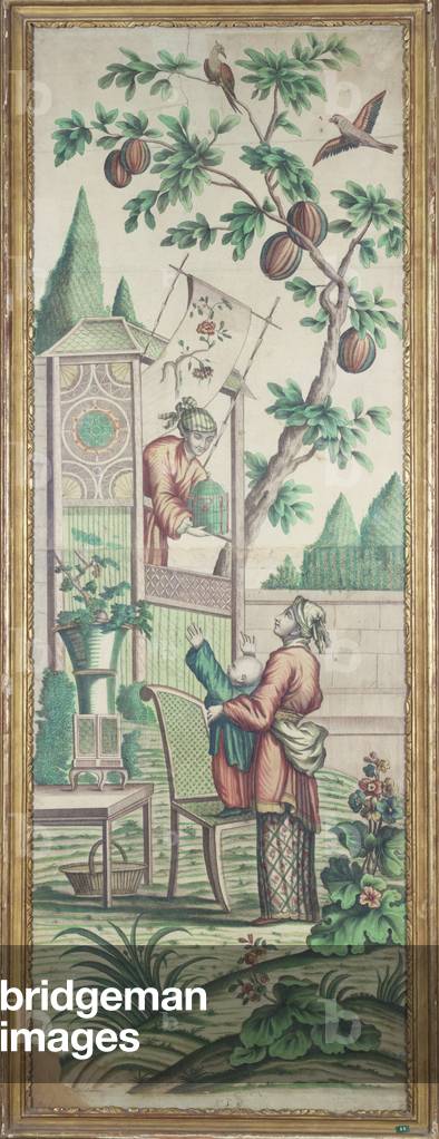Chinoiserie wallpaper (coloured engraving)
