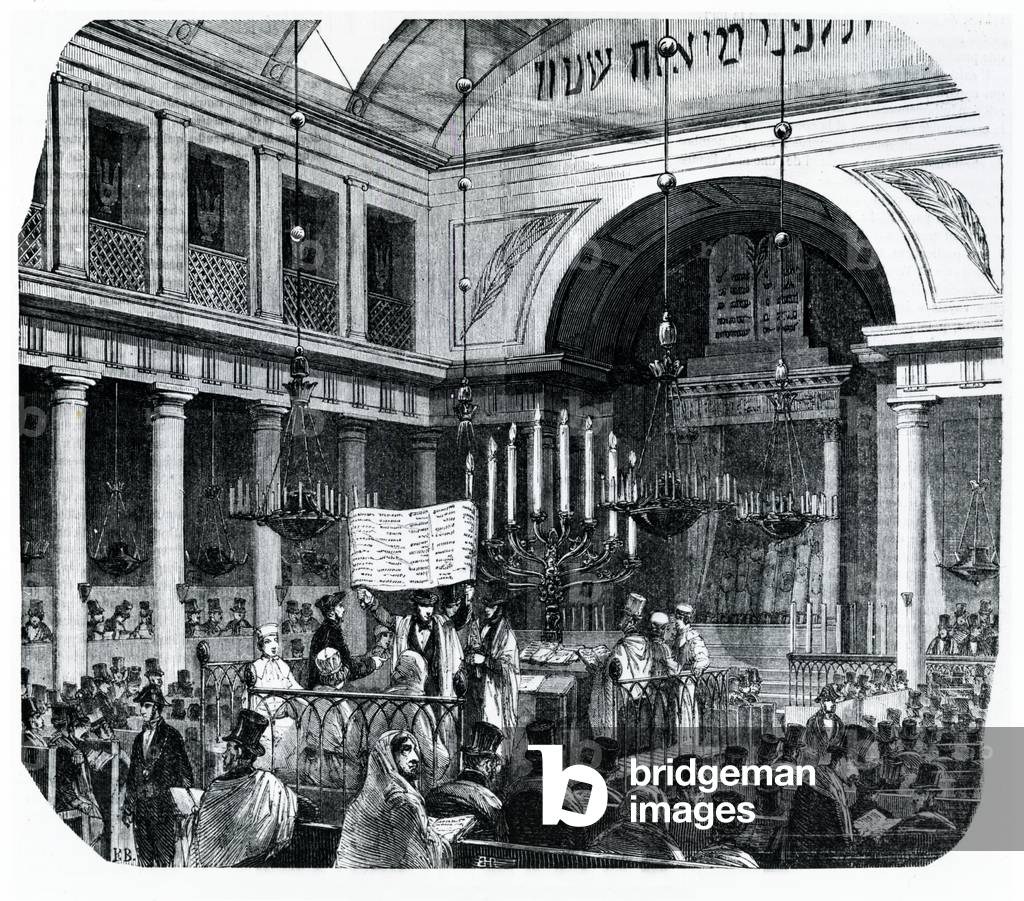 Religious ceremony at the old Paris Synagogue for Rosh Hashana, illustration from 'Le Tableau de Paris' by Edmond Texier, published in Paris, 1852 (litho)