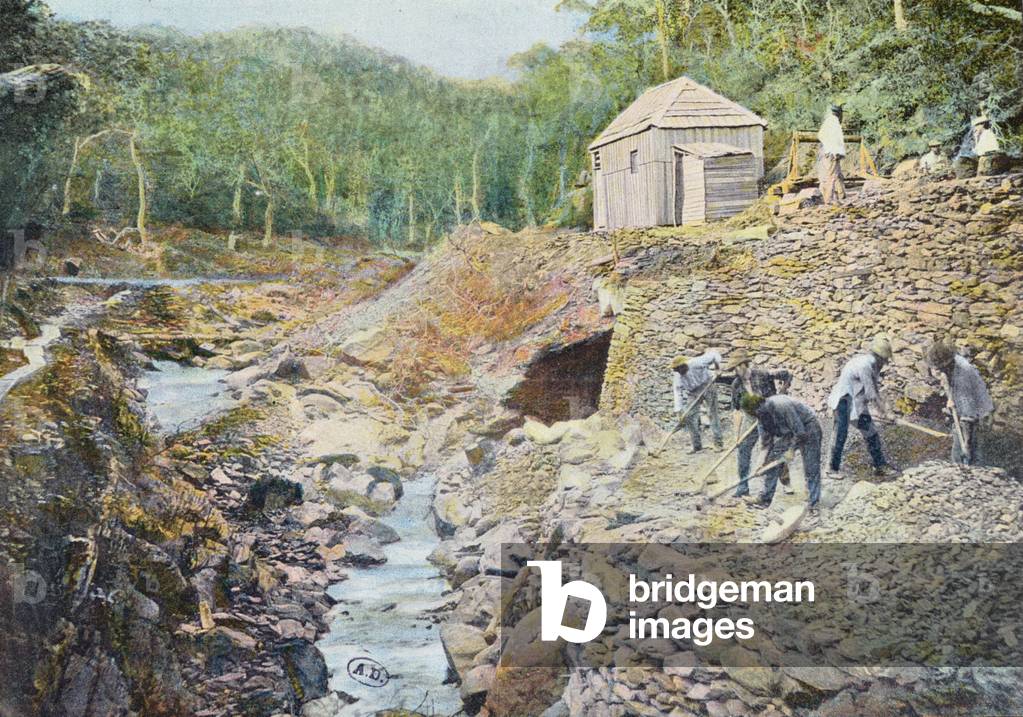 Copper Mining in New Caledonia, engraved by Gillot, late 19th century (colour litho)