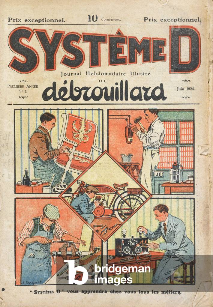 Cover illustration of the 1st issue of 'Systeme D' weekly magazine, June 1924 (colour litho)