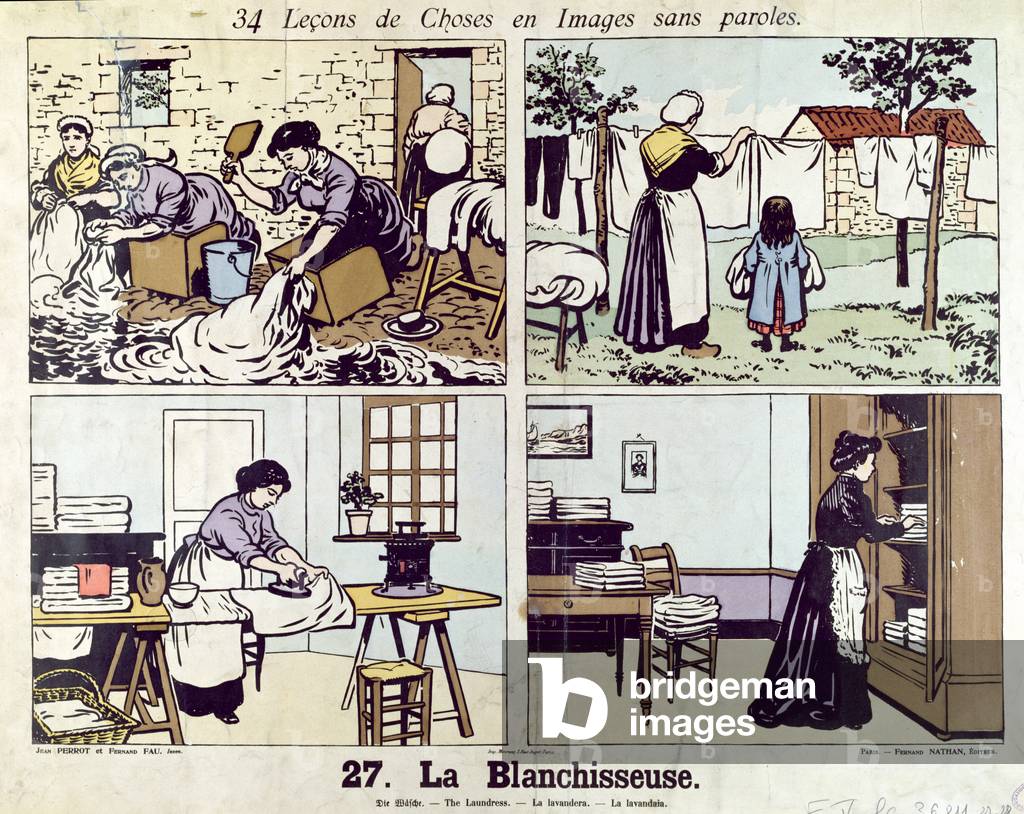 The Washerwoman, from '34 Lessons of Images without Words', early 20th century (colour litho)