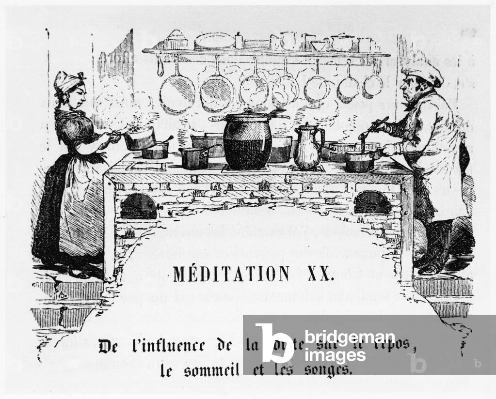 Cooking, illustration from 'La Physiologie du Gout, ou Meditations de Gastronomie' by Anthelme Brillat-Savarin (1755-1826) (engraving) (b/w photo)