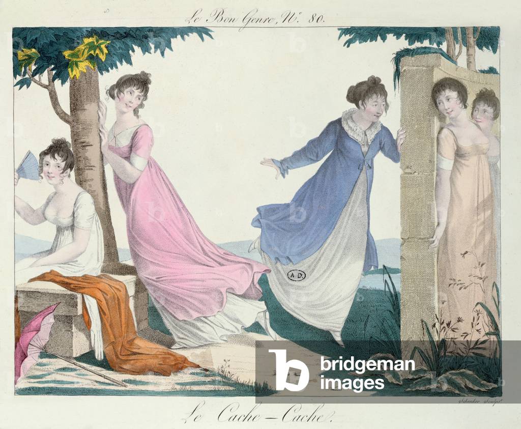 'Hide-and-Seek', illustration from 'Le Bon Genre', early Nineteenth century (colour litho)