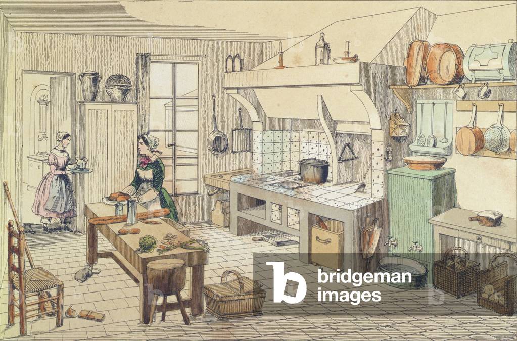 French kitchen of the mid Nineteenth century (colour litho)