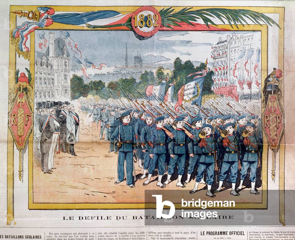 March of School Batallions on the 14th July 1882 (colour litho)