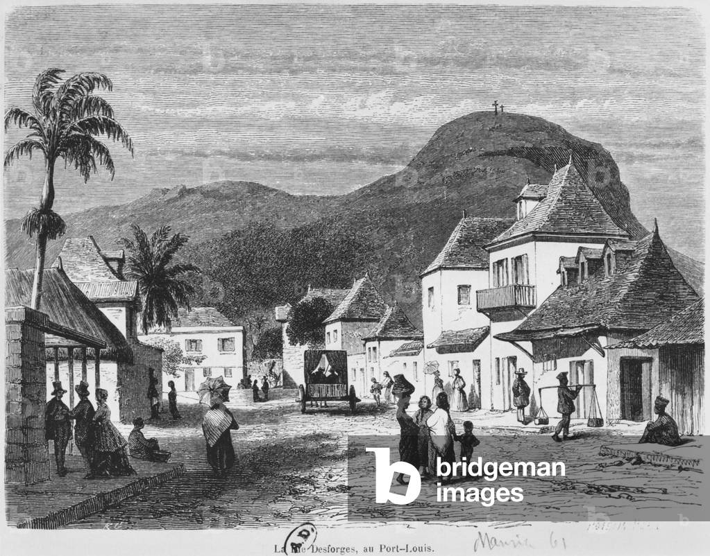 View of Port Louis, rue Desforges, Mauritius, 1861 (engraving)