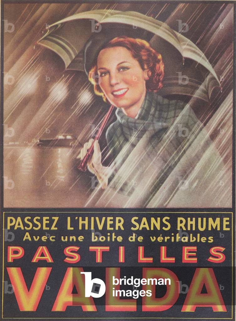 Advertisement for 'Valda' Pastilles, published in 'Marie-Claire' Magazine, 7th January 1938 (colour litho)