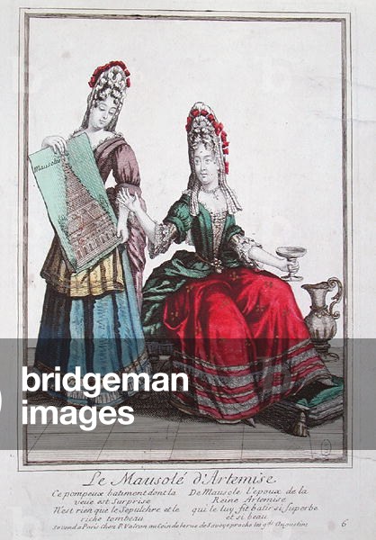Lady showing a picture of the Temple of Diana at Ephesus (colour litho)