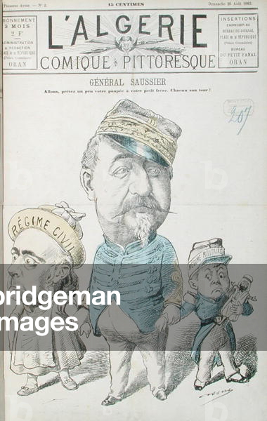 Caricature of General Felix Gustave Saussier (1828-1905), cover of 'L'Algerie Comique Pittoresque', 26th August 1883 (colour litho)