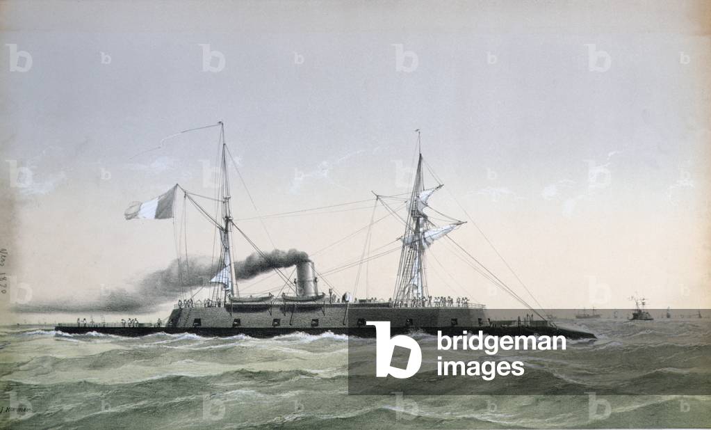 French Navy ironclad coastguard vessel 'Le Rochambeau', c. 1870 (colour litho)