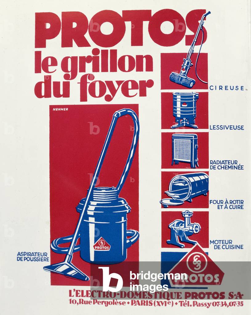 'The Cricket on the Hearth', advertisement for 'Protos' electrical appliances, from 'L'Art Menager', 1929 (colour litho)