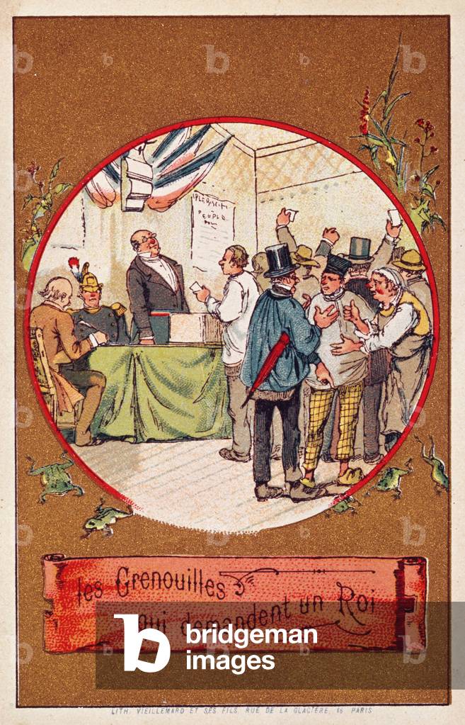 The Frogs Who Desired a King (coloured engraving)