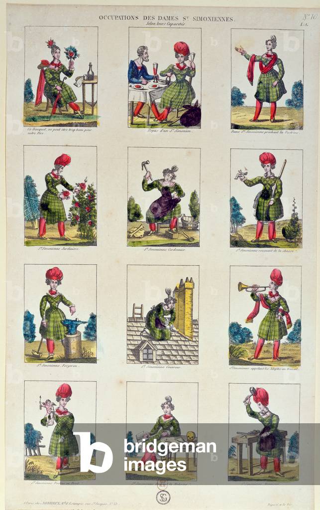 Saint-Simonian Women and their occupations, c.1830 (colour litho)