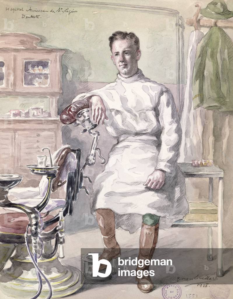 Dentista militare presso l'ospedale americano di St. Nazaire, 1918 (w/c su carta)