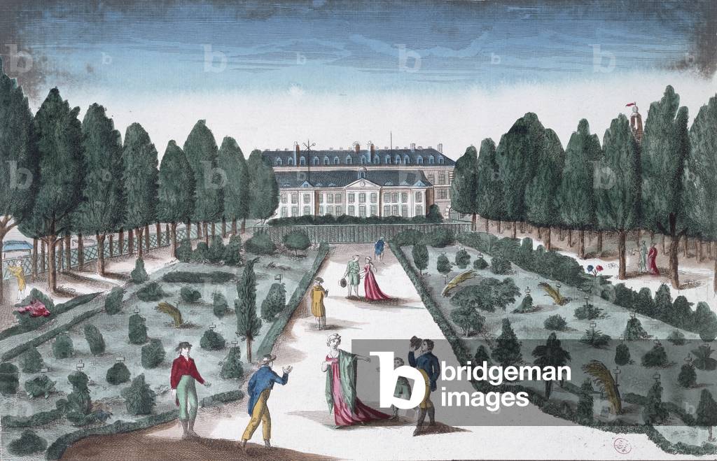 View of the Jardin des Plantes, from the Railings near the Seine (colour engraving)