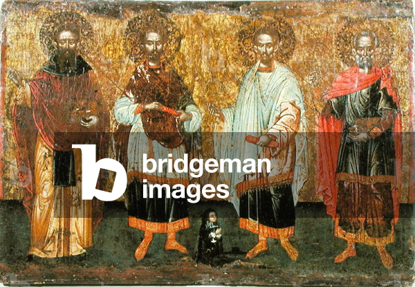 Icon depicting SS. Cosmas and Damian (oil on panel)