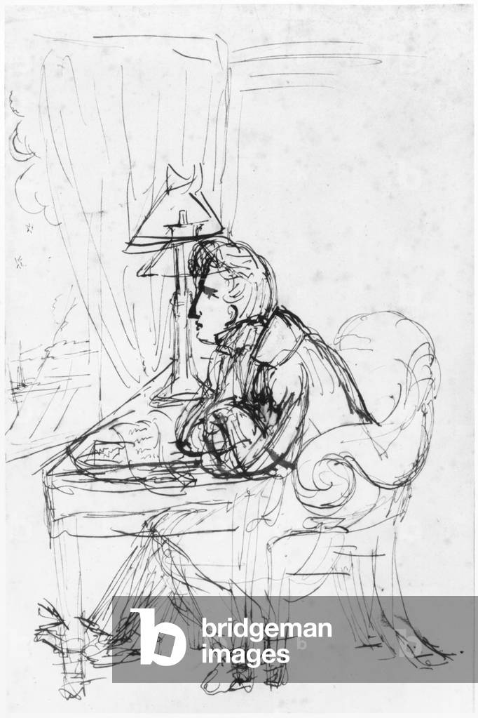 Self Portrait (pen & ink on paper) (b/w photo)