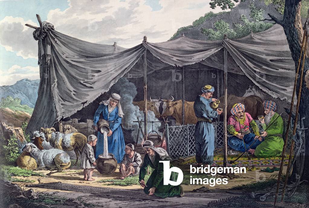 Bedouin Encampment in Lebanon, early 19th century (colour engraving)