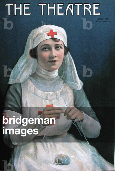 Adele Rowland dressed as a Red Cross nurse, cover of 'The Theatre' magazine, June 1917 (colour litho)