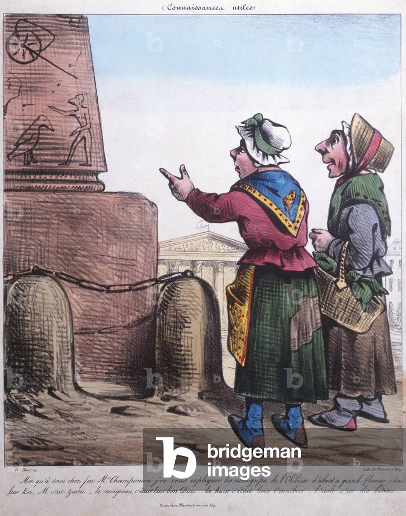 Caricature of the erection of the Obelisk at the Place de la Concorde, c.1831 (colour litho)