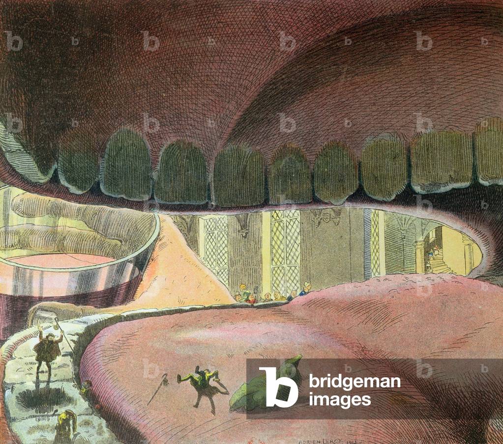 La bouche de Gargantua manger une salade des six pèlerins et de boire du vin, 1913 par Adrien Leroy