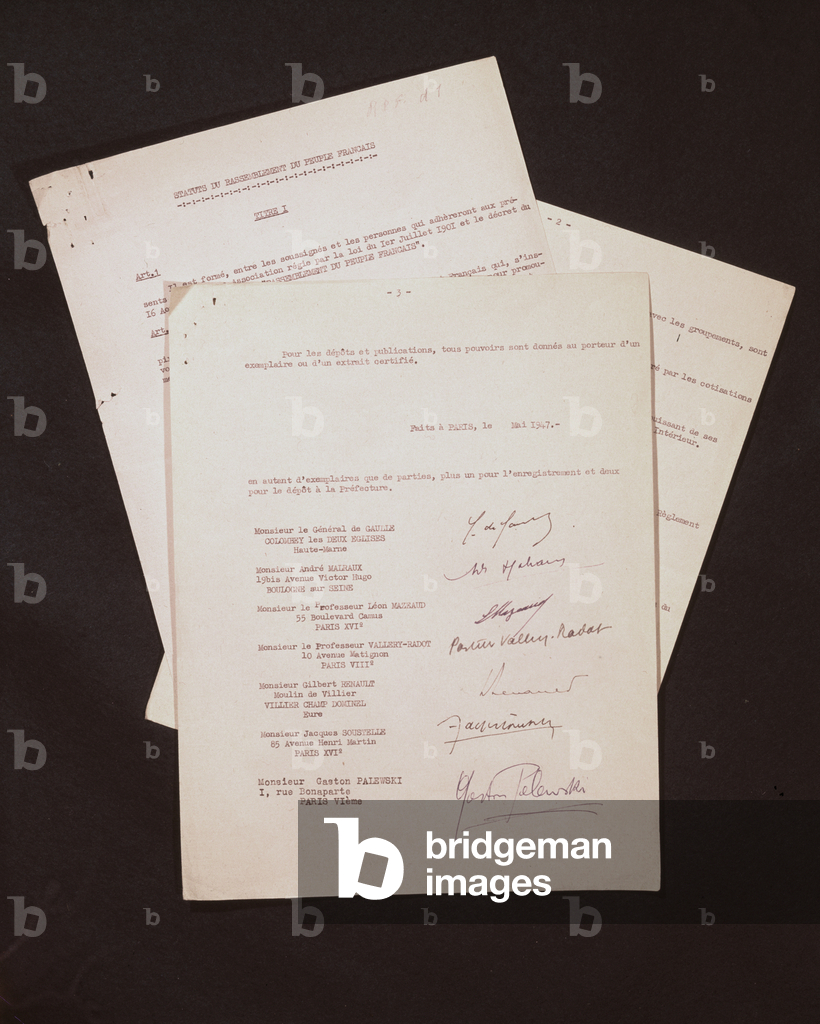 Statutes of the RPF, the political party of General Charles de Gaulle (1890-1970), May 1947 (printed paper & ink)