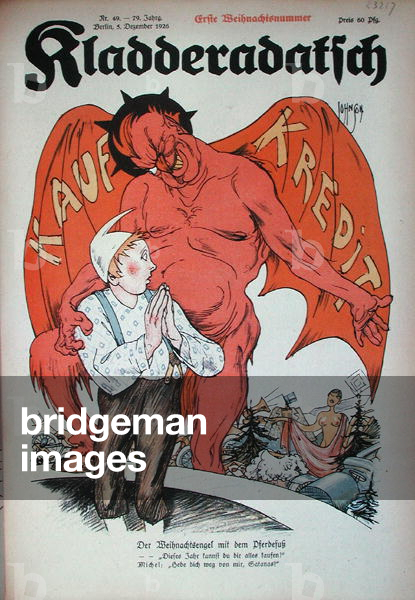 'The Demon of Credit', caricature from 'Kladderadatsch' magazine, Berlin, 1926 (colour litho)