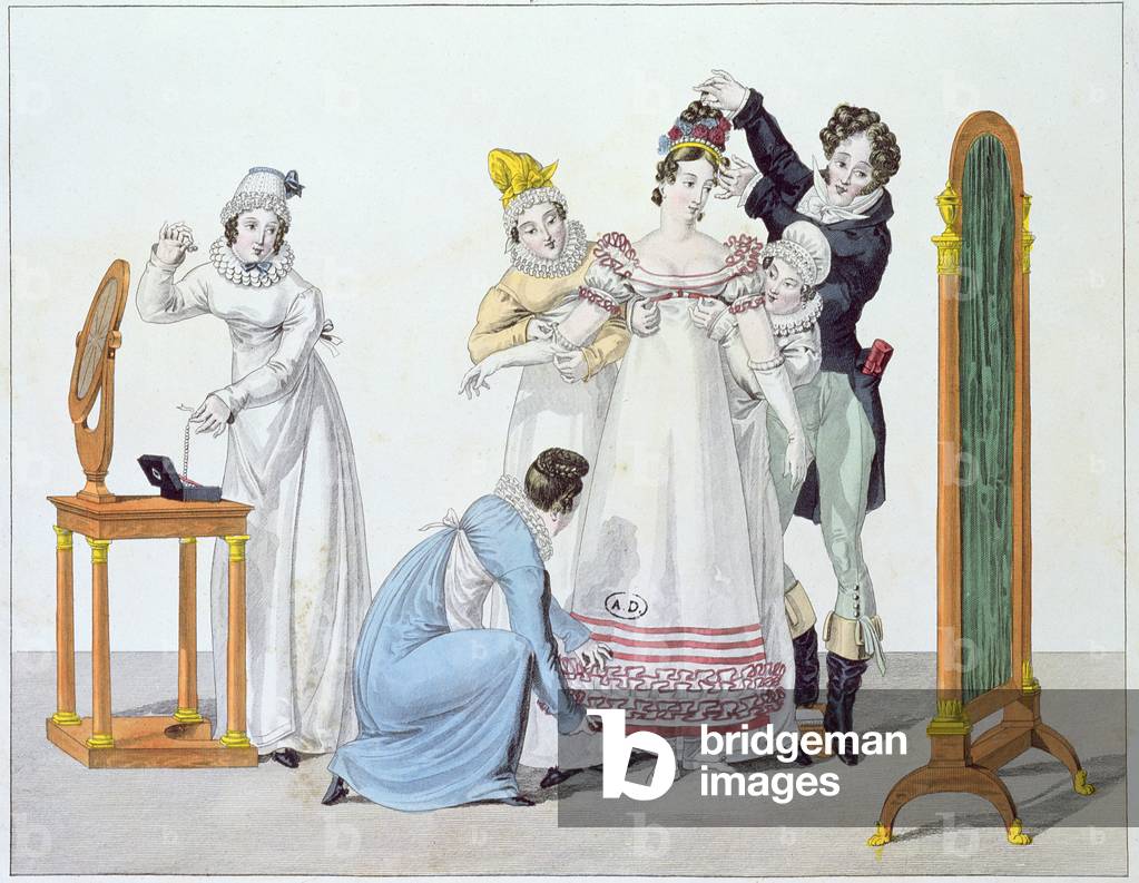 'Cinq pour Une', plate 3 from the series 'Le Bon Genre', early 19th century (coloured engraving)