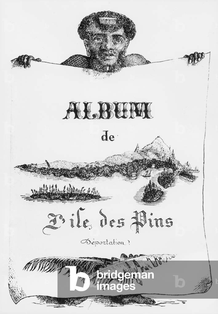 Album of the Isle of Pines, New Caledonia, deportation, front cover illustration, 1877 (b/w litho)  