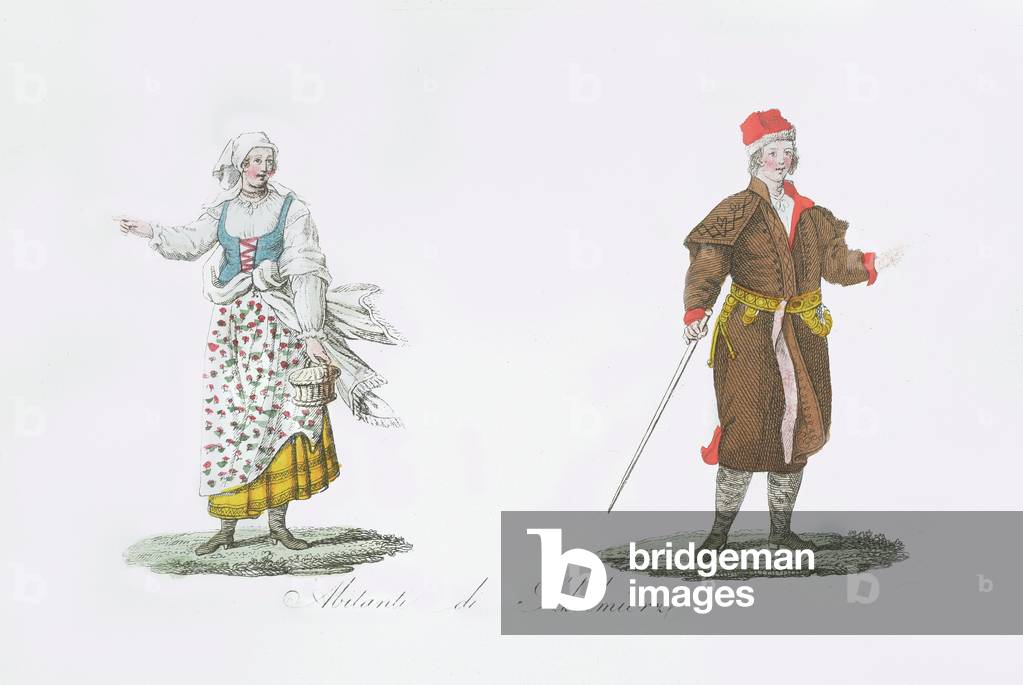 Inhabitants of Szkalmierz, from 'Histoire de la Pologne' by Bernardo Zaydler, 1831 (coloured engraving)