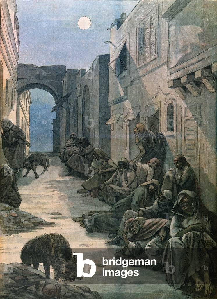 Lepers in Ethiopia, 1898 (coloured engraving)