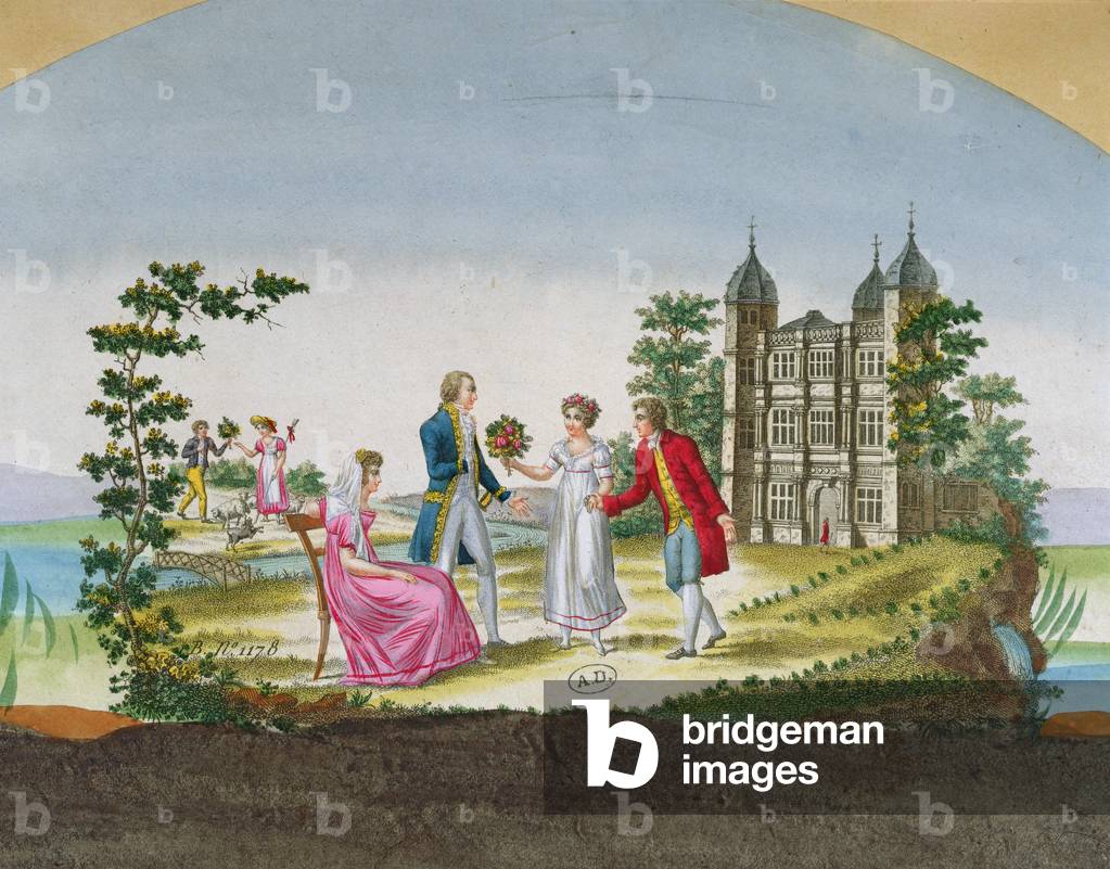Design for a fan decoration. c.1830 (colour litho)